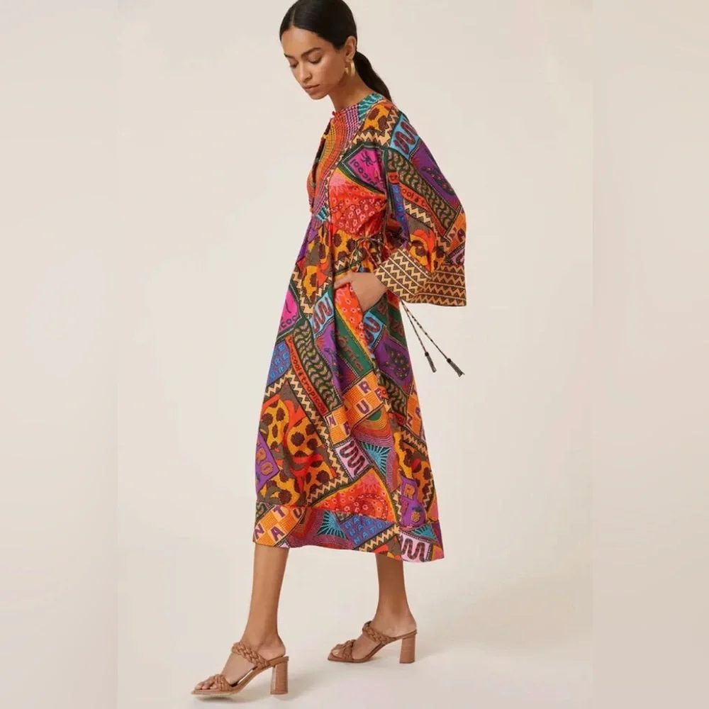 NWT Farm Rio Midi Dotted Patch Scarf Dress Size S - Picture 2 of 16